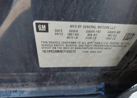 2014 Chevrolet Cruze 1Lt Auto from USA, damaged, VIN 1G1PC5SB8E7183270